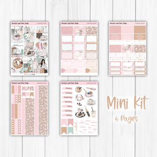 Coffee Shop Weekly Kit - Decorative Planner Stickers for Vertical 7x9 Planners Compatible with Erin Condren EC - Mini Kit