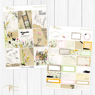 Wildflowers Foiled Weekly Kit - Planner Stickers For Vertical 7x9 Planners Like Erin Condren EC