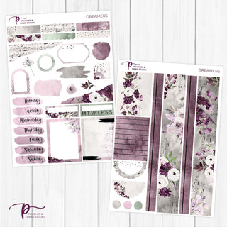 Dreamers Foiled Weekly Kit - Decorative Planner Stickers for Vertical 7x9 Planners Compatible with Erin Condren EC - Pages 3to4